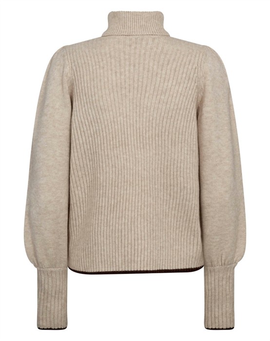 Row CC Puff Rib Roll Neck Strik - Creme